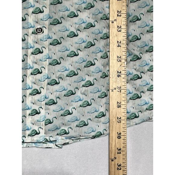 Tory Burch Flamingo Shirt Womens XS White Green Button Up Roll Tab Lightweight - Picture 10 of 14